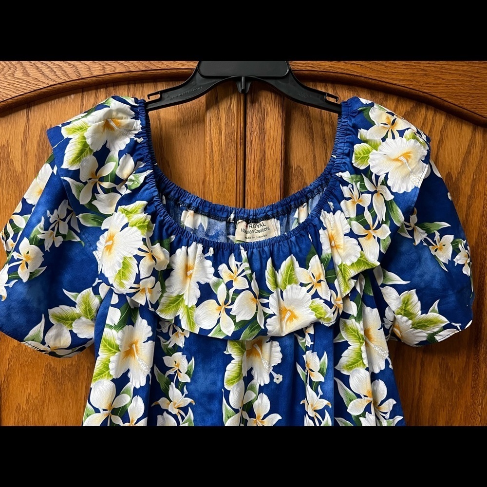 Royal Hawaiian Creations Mumu One Size Vintage Dress Blue Floral made in Hawaii